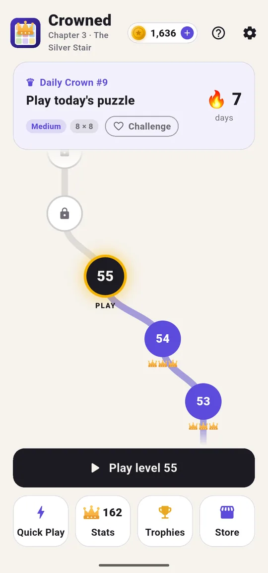 The Journey map with today's Daily Crown