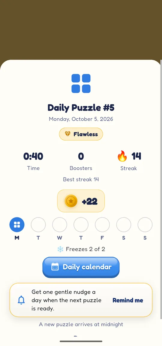 A solved Daily Puzzle with streak